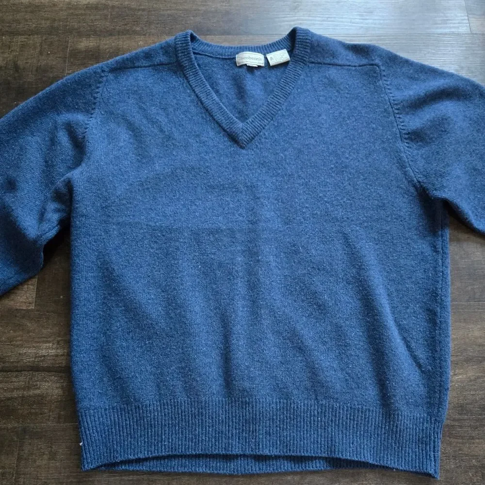 Vintage Jacobson's Lambswool V-Neck Sweater Blue Men's Size M GrandpaCore